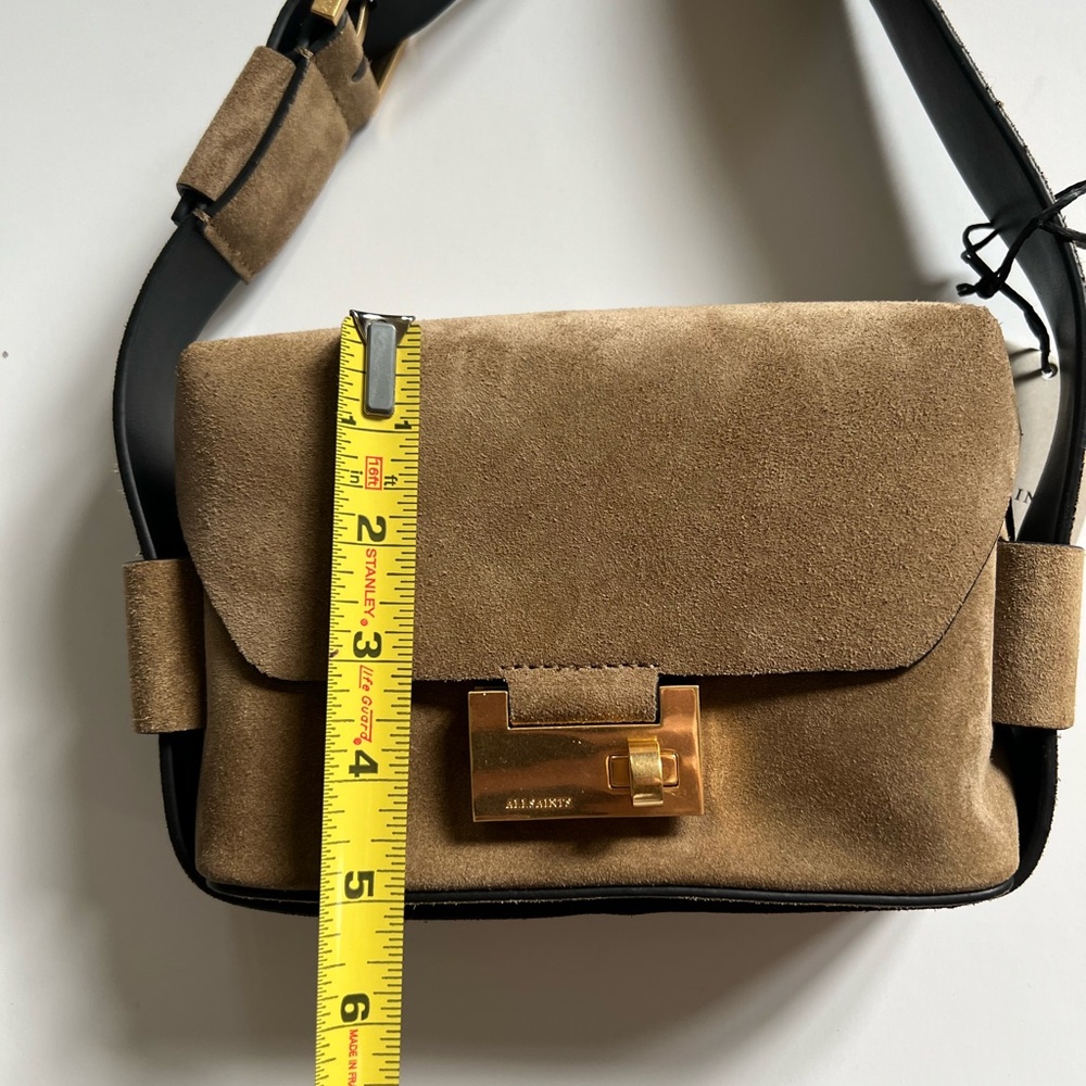 NWT All Saints 3 in 1 Suede brown leather Frankie Crossbody Bag + Dust Bag - Picture 14 of 16